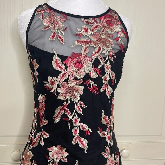 WHBM Embroidered Floral Mesh Sheath Dress Black/Pink Size 4 Flattering - Picture 2 of 12